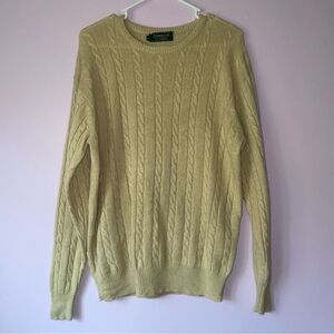 Vintage Greenwich L Cashmere Cream Sweater Cable Knit Fisherman Quiet Luxury